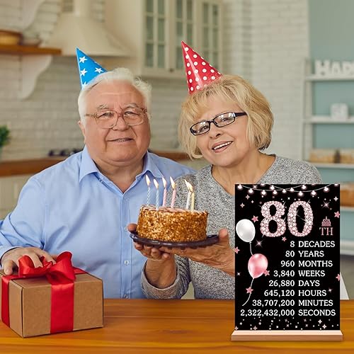 Miniatura 4 de Roetyce Decoración de cumpleaños número 80 de 1944, regalo para mujeres, póster de oro rosa en 1944 con letrero acrílico (1 impresión dúplex),