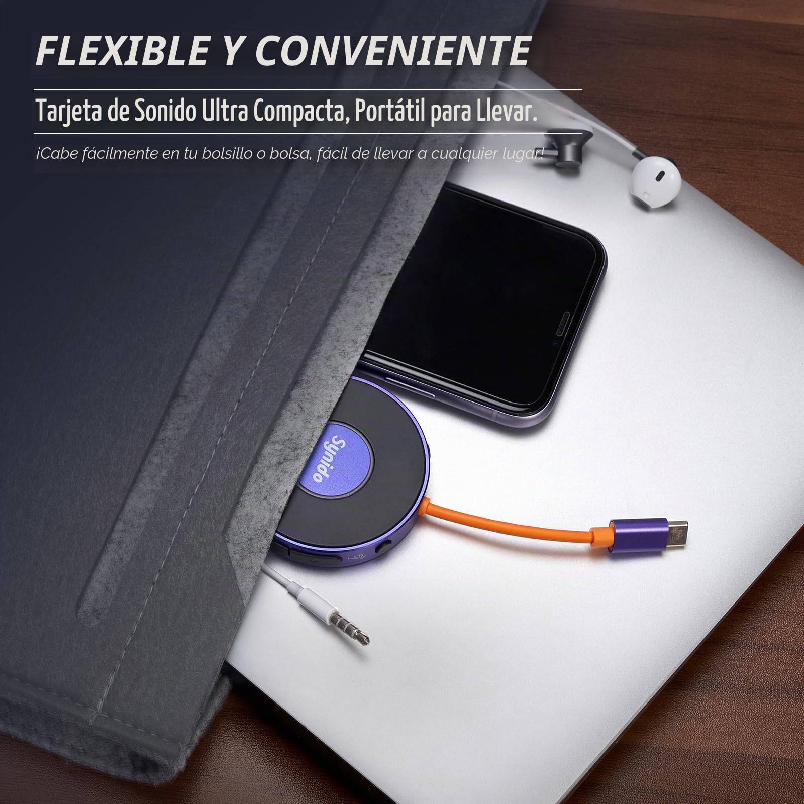 Synido Interfaz de audio portátil para guitarra con USB-C 24 bits, mini interfaz 48 kHz para grabar y transmitir música con entrada de instrumento y monitoreo de auriculares