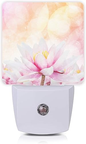 Luz nocturna de loto de lirio de agua rosa, luces nocturnas LED enchufables, lámpara de noche con sensor automático, lámpara de anochecer a
