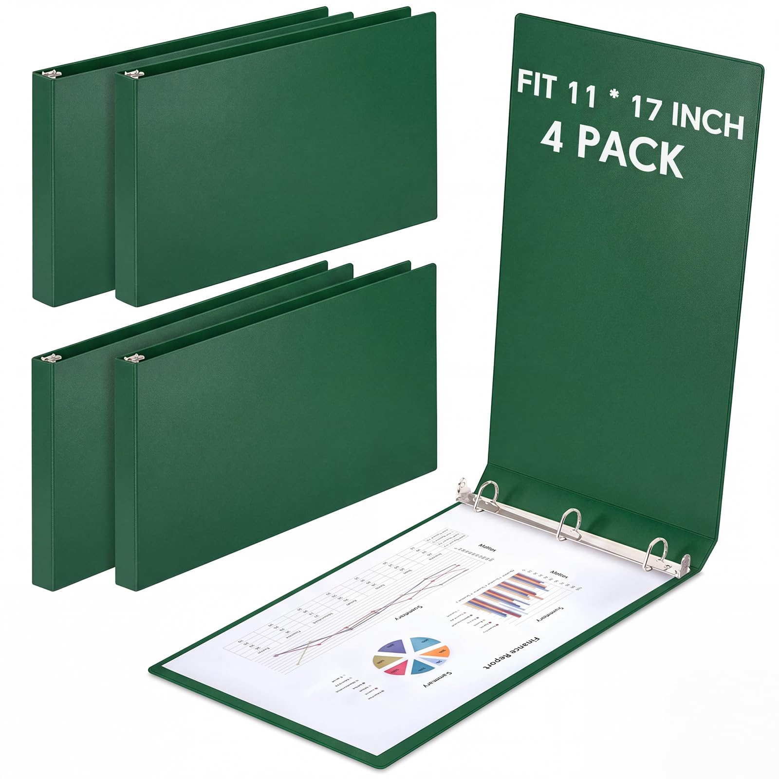 4 raccoglitori a 3 anelli, 28 x 43 cm, anelli da 2,5 cm, verde
