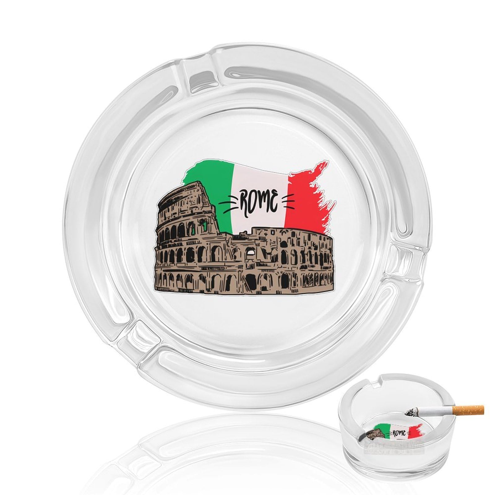 Italy Flag-Rome-Colosseumes Ashtray Portable Round Glass Outdoor Ash Tray for Home Office Garden Pub