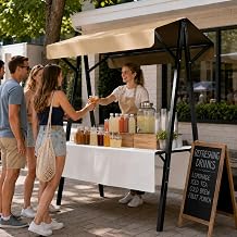 Outdoor Portable Food Vendor Cart with Canopy, Food Display Stand for Festivals, Beaches, Parties and Outdoor Events130x60x200cm