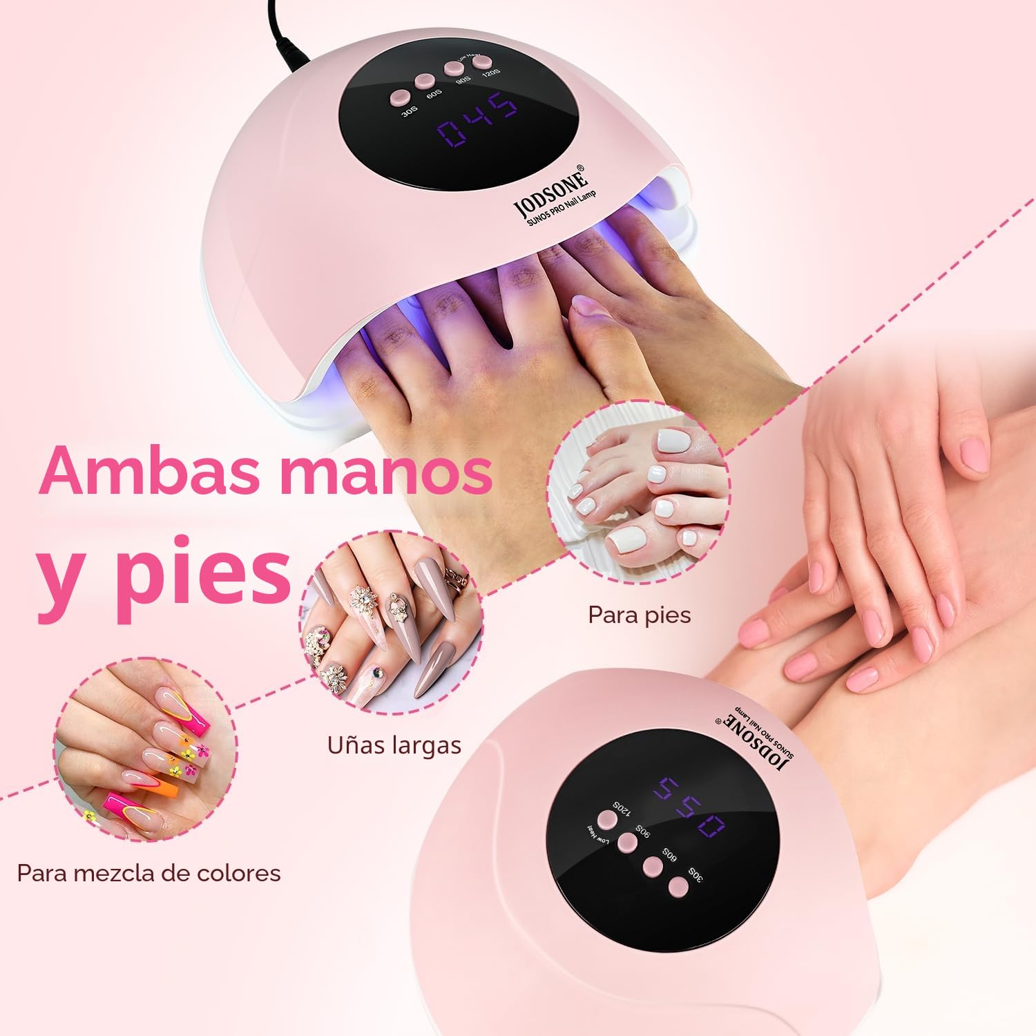 JODSONE Lámpara de uñas semipermanentes UV LED, Lámpara de uñas portátil con sensor automático 4 temporizadores, secador de esmalte en gel para salón y hogar, herramienta de manicure rosa