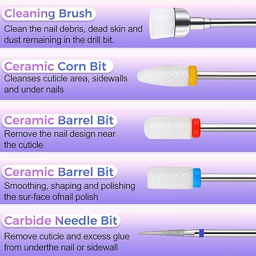Miniatura 6 de Fantexy Juego de 10 brocas de cerámica para uñas, 3/32 pulgadas, juego de brocas de uñas acrílicas profesionales, herramientas de arte de uñas para