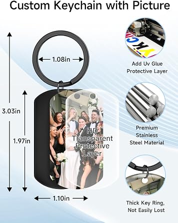Custom Keychain with Picture and Text for Men and Women