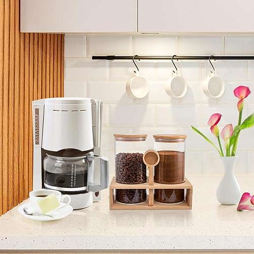 Vista 4 de ANPHSIN 2 recipientes de café de vidrio de gran capacidad de 49 onzas, tarros de almacenamiento sin BPA con tapas de estante huecas y cuchara