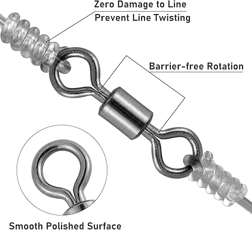 Miniatura 5 de Alwonder 100 paquetes de micro emerillones para pesca con mosca, pequeños emerillones giratorios de barril para aparejos de pesca con mosca,