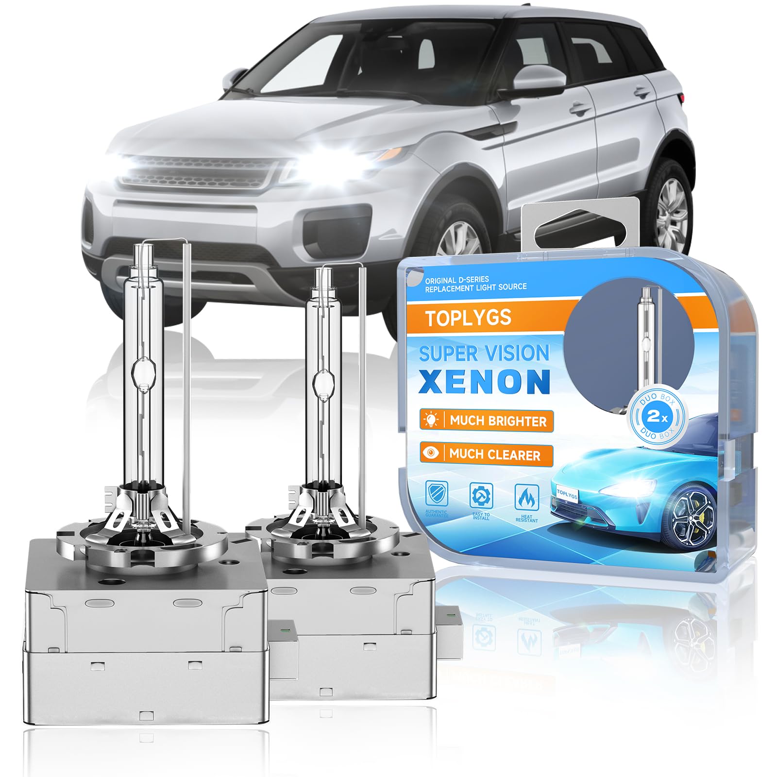 D3S HID Headlight Bulb for 2010-2019 Land Range Rover Evoque Sport 2015-2019 Discovery Sport 2010-2015 LR4 HID Headlights Xenon Bulbs, 6000K White, High Low Beam Xenon Lights, Pack of 2