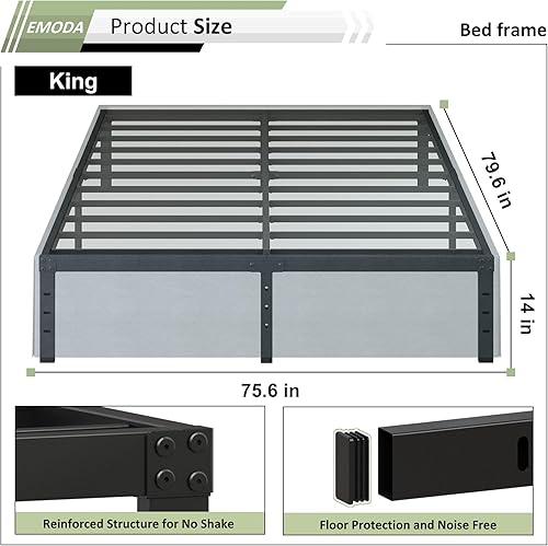 Miniatura 85 de EMODA Marco de cama Queen no necesita somier, plataforma de metal resistente de 6 pulgadas, marco de cama tamaño Queen con listones de acero, fácil