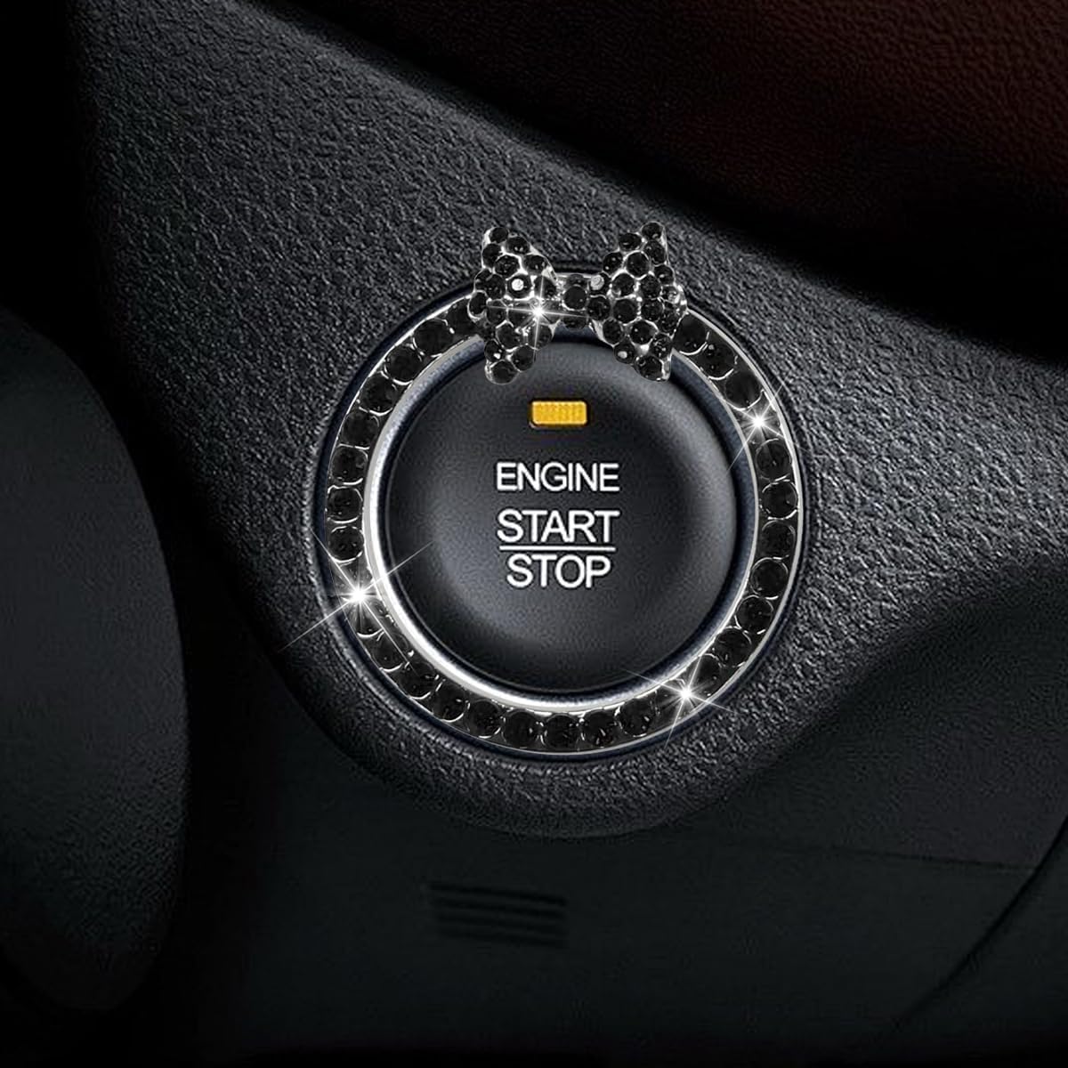 Craedli Bling Bow Car Engine Start Stop Button Decoration Ring, Black