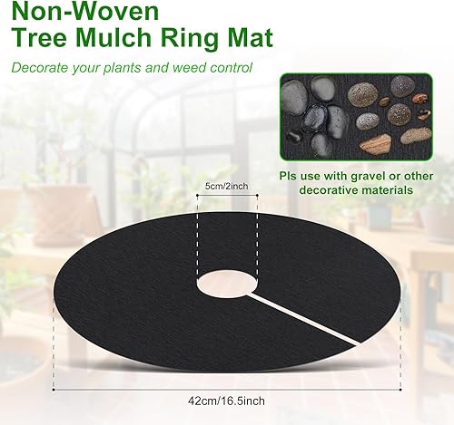 Miniatura 3 de ENONGARDEN Anillo de mantillo de árboles de 16.5 pulgadas, tela de paisaje de barrera de malezas, tapetes redondos no tejidos para control de