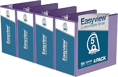 EasyView - Carpetas de alta calidad con anillas en D en ángulo de 5 pulgadas con cubiertas transparentes, carpetas personalizables de 3 anillos para