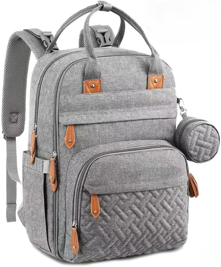 Diaper Bag Backpack – Waterproof Baby Bag for Mom and Dad with Bottle Holders, Stroller Straps, and Storage Pockets (Gray)