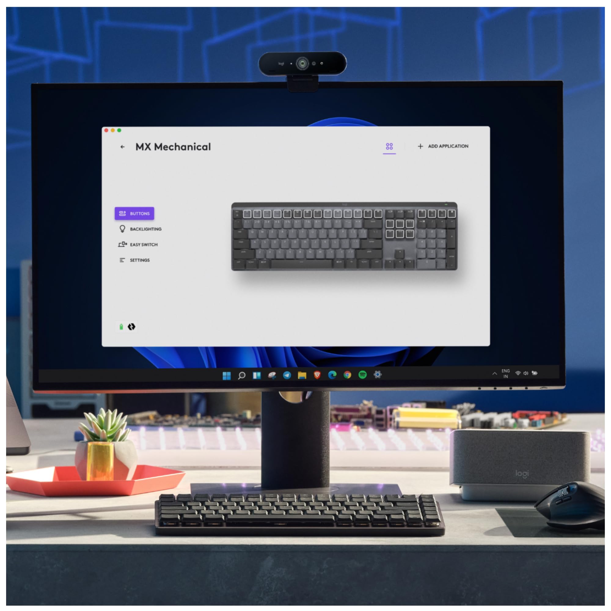 Logitech MX Mechanical Wireless Illuminated Keyboard, Clicky Switches, Backlit, Bluetooth, USB-C, macOS, Windows, Linux, iOS, Android, Metal, QWERTY US International Layout - Grey