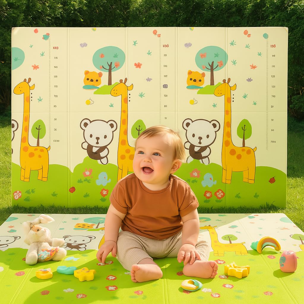 Foldable Baby Play Mat 180x200cm – Extra Large Waterproof Reversible Foam Playmat | Soft, Non-Toxic Crawling Mat for Babies & Toddlers, Lightweight & Easy to Clean (180 x 200 x 1 cm, Style 1)