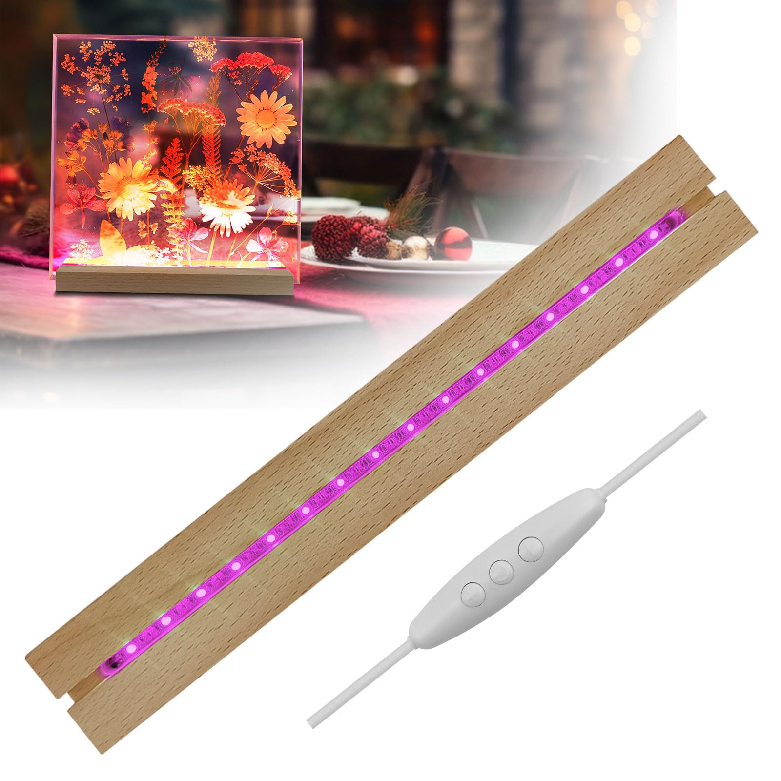 11.81 Inch Rectangle Wood Led Lighted Display Pedestal Base, Large Size Rectangle Led Lights Display Base, 7 Color Wooden Lighted Base Stand for