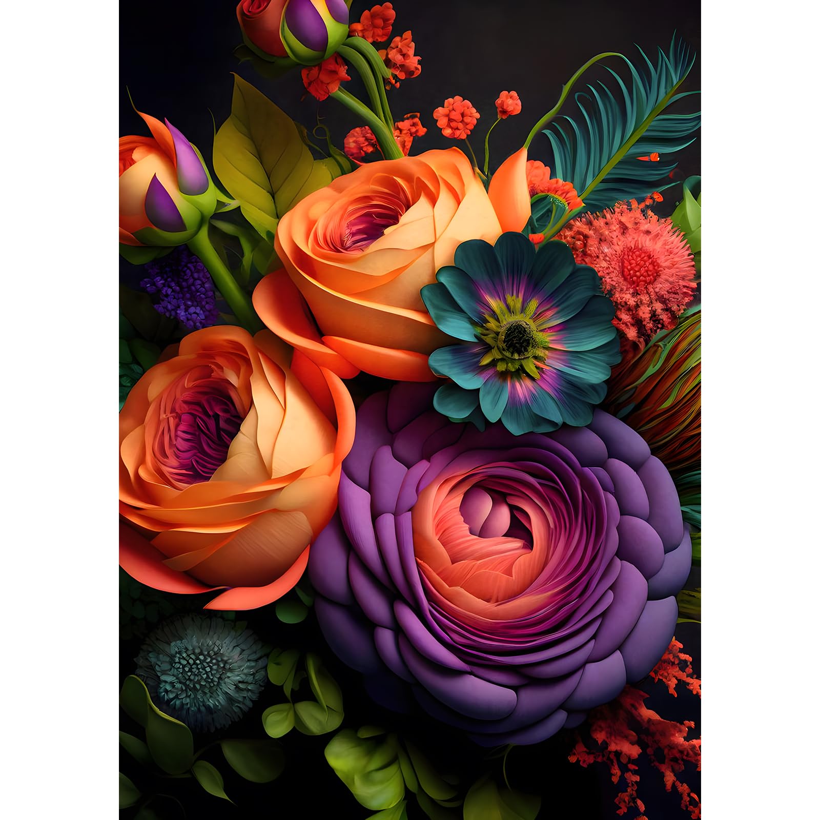 MOGTAA Flowers Diamond Art Painting Kits for Adults, Full Drill Colorful Flowers Diamond Painting Kits for Beginners, DIY 5D Diamond Dots Kits Crystal Craft for Home Art Decor 12x16 inch