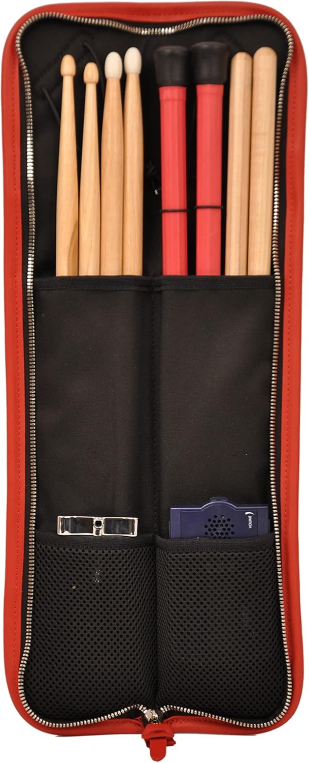 Handmade drumstick Bag, Leather Bag with Shoulder Strap, Built-in Rubber Loops, Canvas Bag for Marching Band Drumsticks, Gift for Drummer