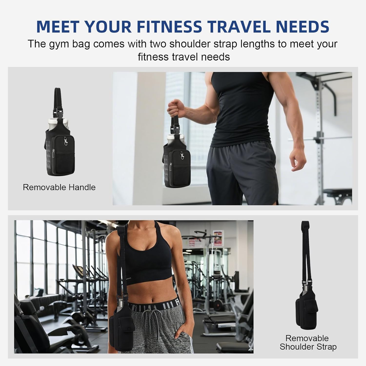 Magnetic Gym Bag - Water Bottle Carrier Holder with Strap & Phone Pockets, Gym Bottle Pouch Sleeve, Water Bottle Sling Pouch, Gyms Accessories for Men and Women（Black） - Image 4