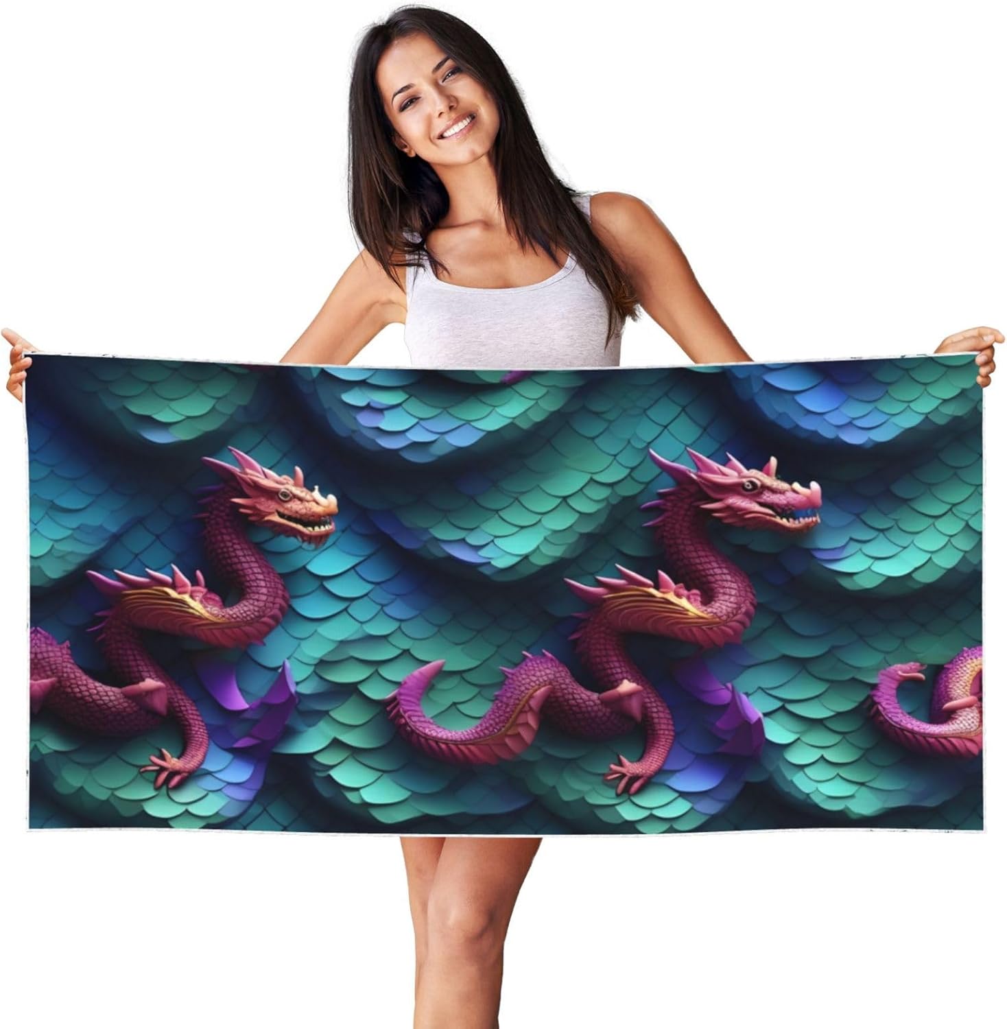 Peach Skin Velvet Quick Dry Lightweight 3D Magical Dragon Scales Pattern Print Beach Towel for Beach,Bath,Pool,Gym,Yoga