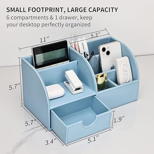 Miniatura 6 de Organizador de escritorio de polipiel con 7 compartimentos de almacenamiento para artículos de papelería, tarjetas de visita, lápices, bolígrafos,