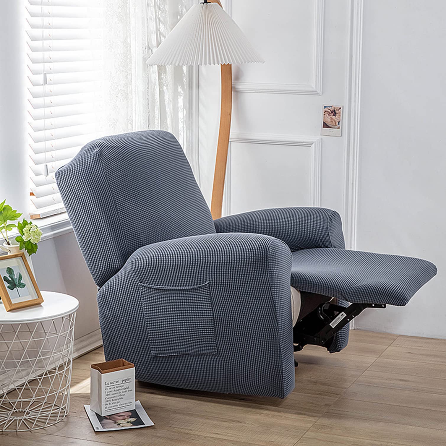 żakardowy Odcinek Pokrowiec Na Fotel Pokrowiec Na Kanapę 4 Części Pokrowiec Na Sofę Tkanina Z Elastanu Pokrowiec Na Fotel Relax Z Kieszenią Do Salonu -niebieski