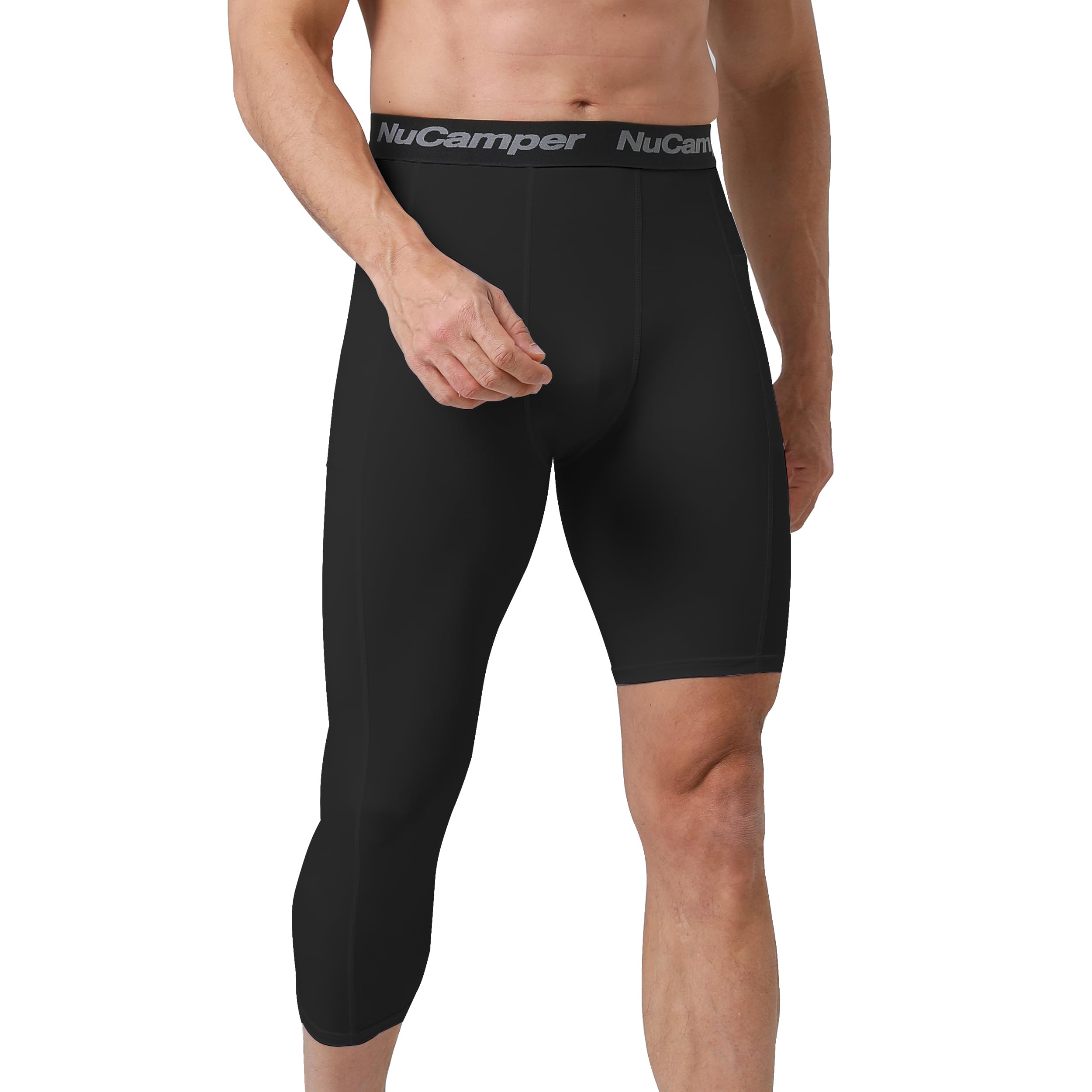 NuCamper Pantalones de Compresión 3/4 Hombre Baloncesto Capa Base Bolsillos Mallas Secado Rápido Transpirables Leggings Correr