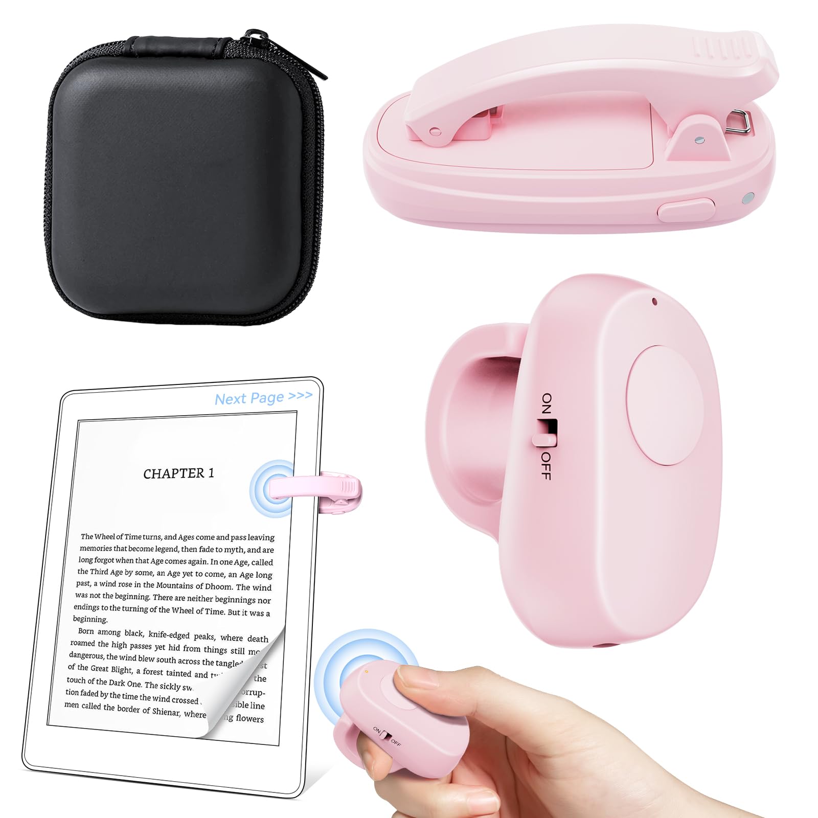 1-Clip Page Turner Ring Remote Clicker for Kindle, Pink