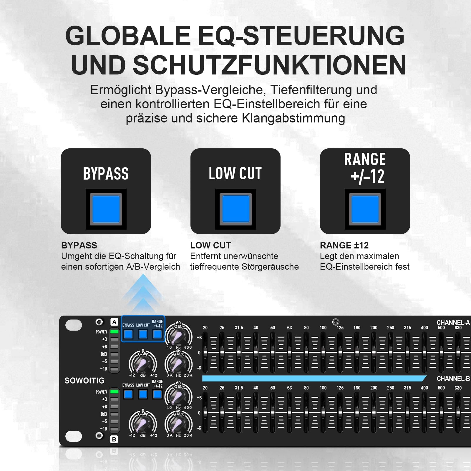 31-Band Stereo Equalizer, Dual Channel Grafik-Equalizer für Audioanlagen | Professionelle Klangsteuerung mit 31 Bändern pro Kanal, verbessert Klarheit und Balance für Live- und Heim-Audio