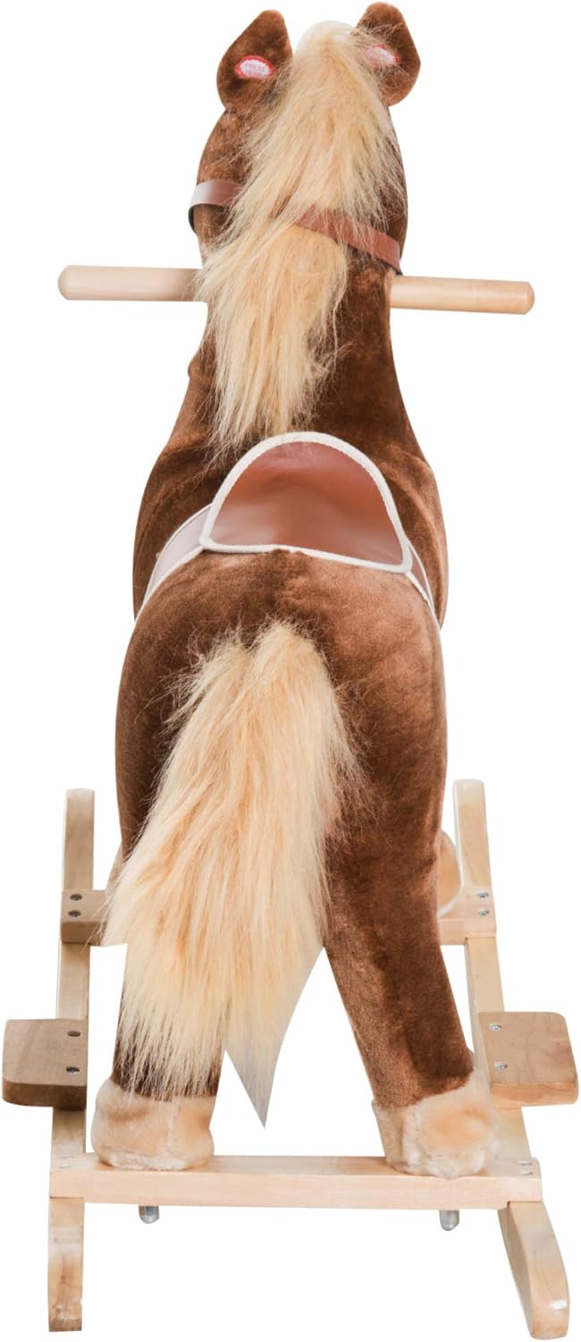 Qaba Kids Plush Toy Rocking Horse Ride on with Realistic Sounds - Brown