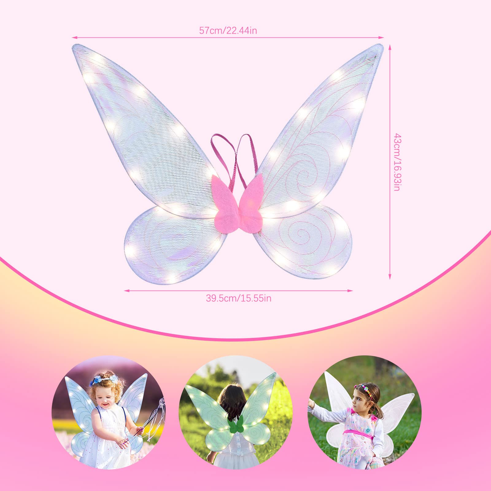 Asas De Borboleta Fairy Brancas - Fantasia 47x56cm Ajustável