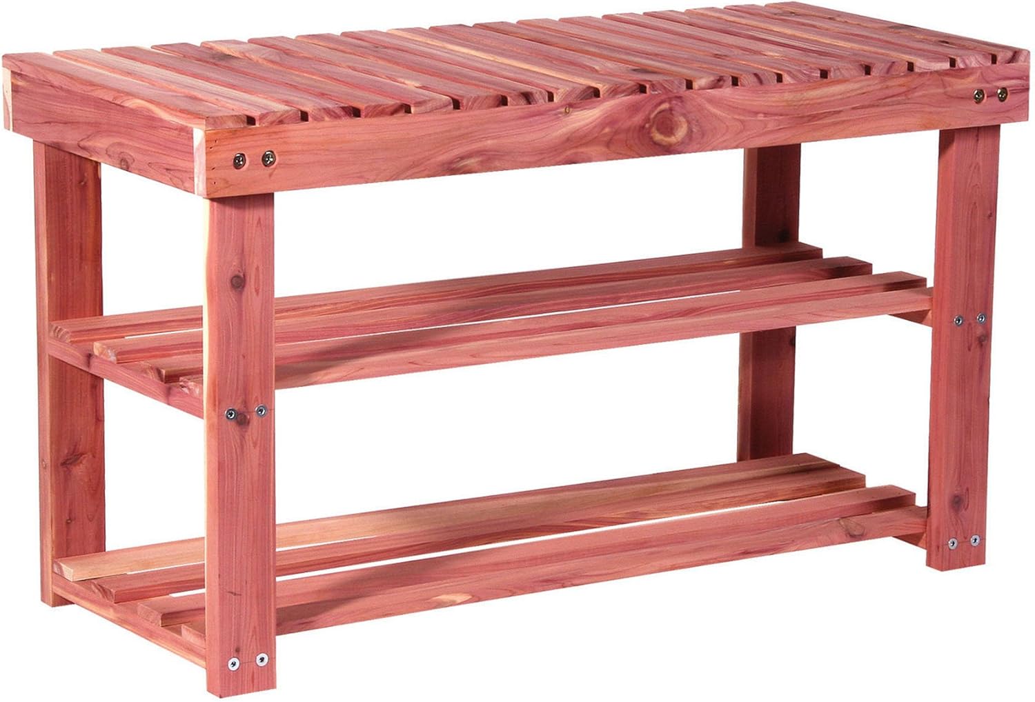 Household Essentials CedarFresh 2-Tier Cedar Shoe Rack and Seat Bench, 31.5"w x 17.5"h x 12.4"d, Red,natural