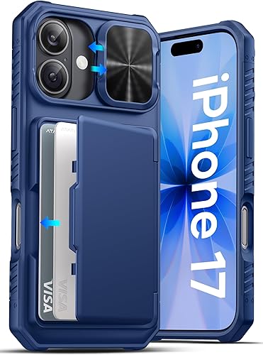 Miniatura 74 de ATATOO Funda para iPhone 16 con tarjetero (almacena 3-5 tarjetas) [bloqueo RFID] y funda para cámara deslizante, protección de grado militar, funda