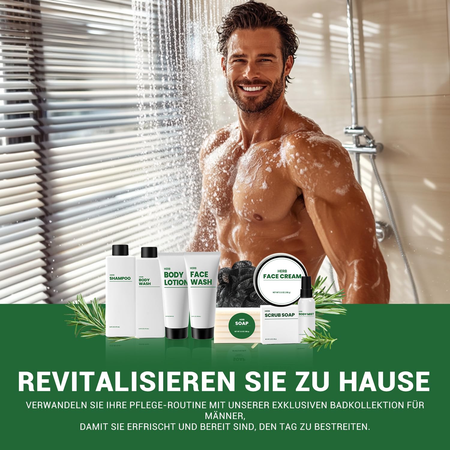 Gift Baskets for Men, 10 Pcs Herbal Mens Spa Set, Bath and Body Fathers Day Gift Baskets Includes Shower Gel, Face Wash, Face Cream & More, Fathers Day Gifts for Husband Dad, Birthday Gifts for Men - Image 5