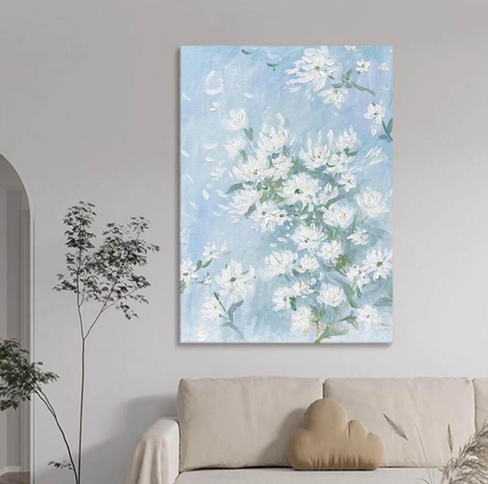 Peinture à l'huile magnolia blanc tableau mural fait main pour déco maison escalier