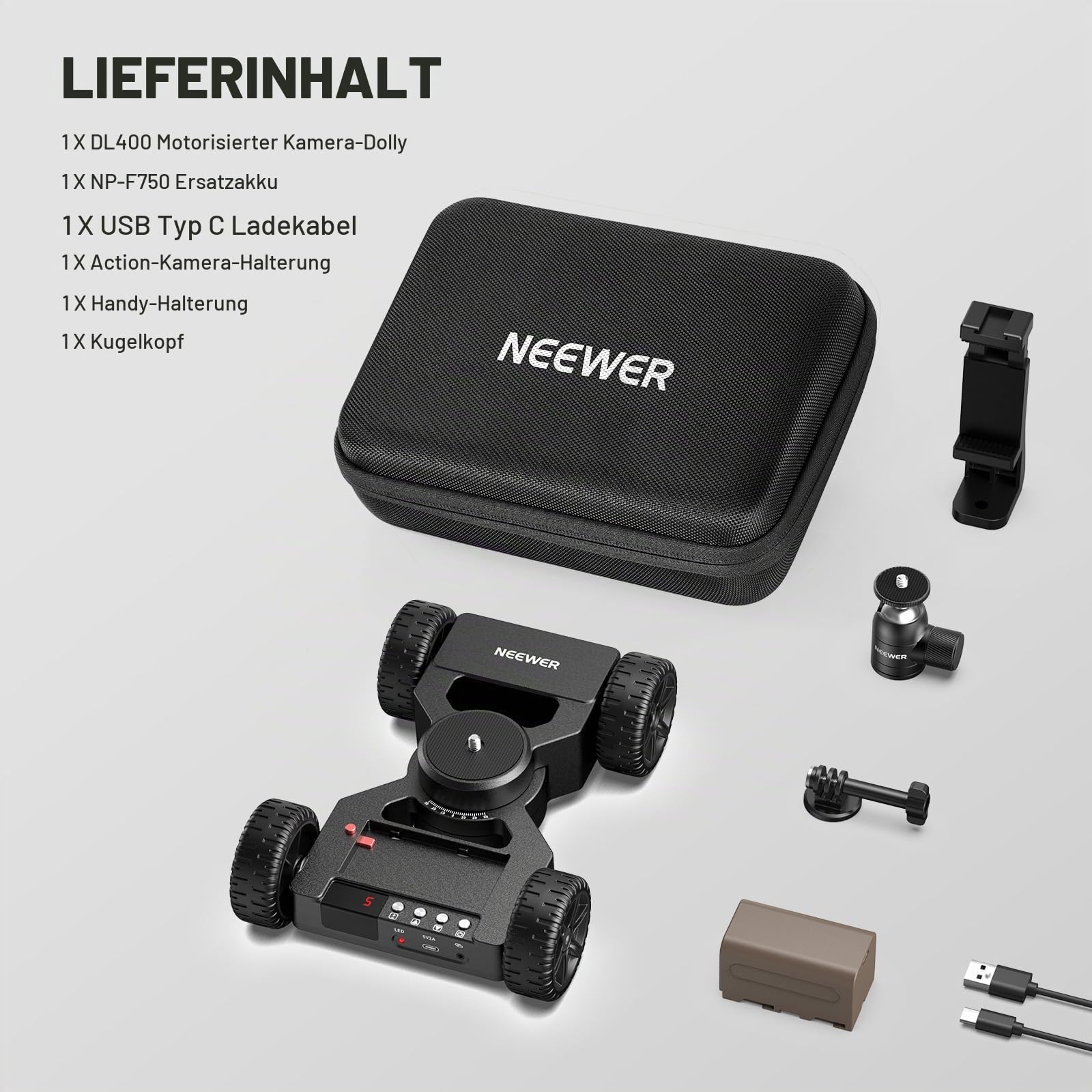 NEEWER Motorisierter Kamera Slider Dolly mit App Steuerung, aufgerüstet mit ultraleisen Doppelmotor Antrieb, 5 Std. Laufzeit Akku, kompatibel mit GoPro iPhone Android Samsung DSLR Camcorder, DL400