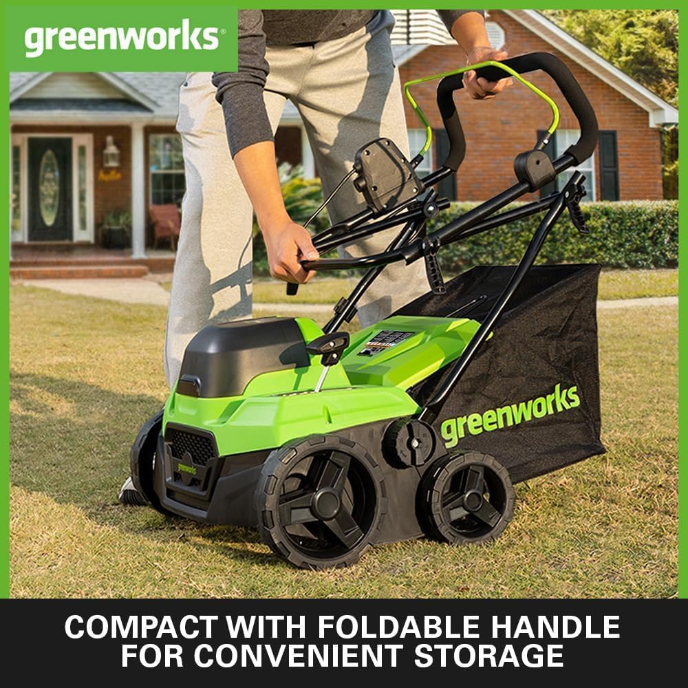 Greenworks 40V Râteau Scarificateur Aérateur Gazon sans Fil Moteur sans Balai, 3100 TR/Min, Largeur Travail 38 cm, 5 Profondeurs, Bac Ramassage 45L,5Ah Batterie ni Chargeur, Garantie 3 Ans