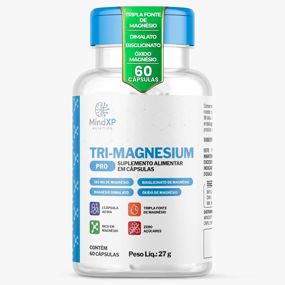 Tri-Magnesium Pro 60 Porções | ALTA CONCENTRAÇÃO DE MAGNÉSIO | Dimalato, Bisglicinato e Óxido de Magnésio | Multivitamínico | 2 meses de uso