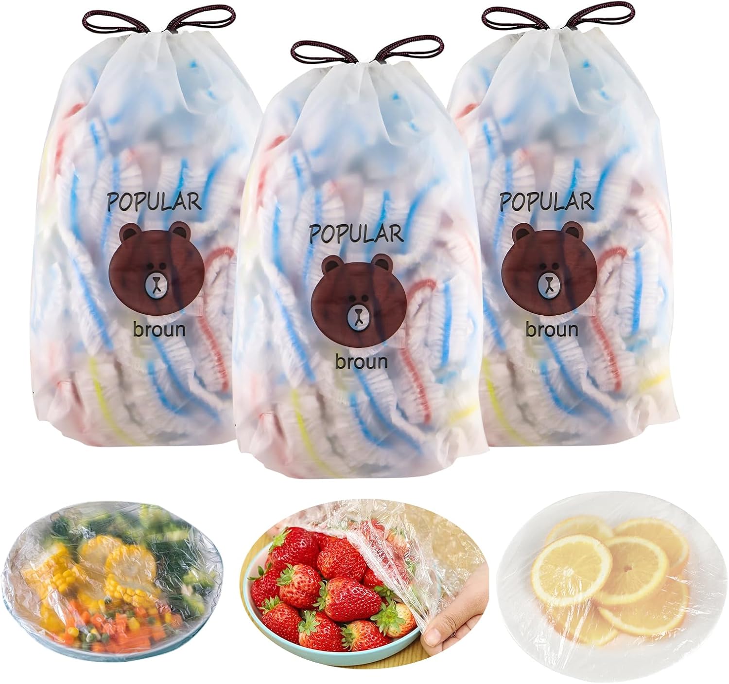 300 bolsas herméticas, film transparente con goma, cubiertas desechables, adecuadas para el almacenamiento de alimentos y pícnic al aire libre (colored), LTY-055