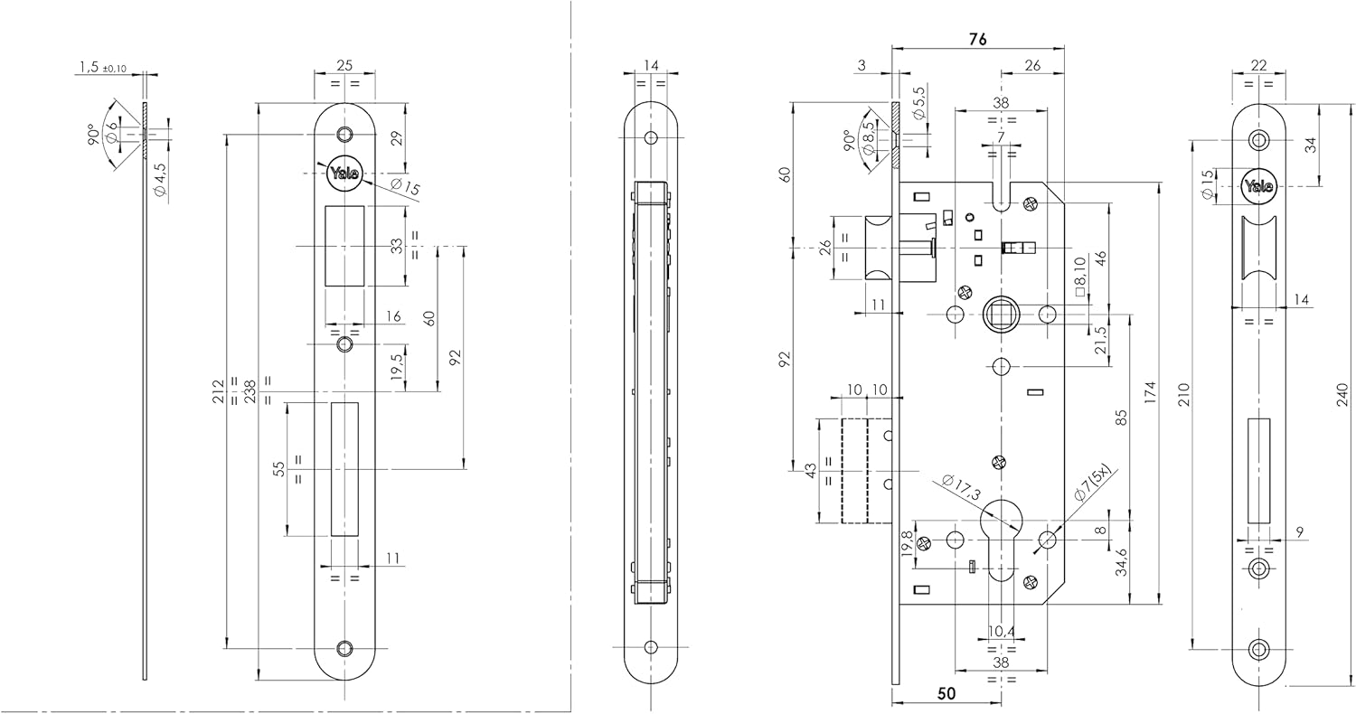 Yale Wooden Door Lock Y52X1050 Polished Brass, Round Edges, Entry 50mm