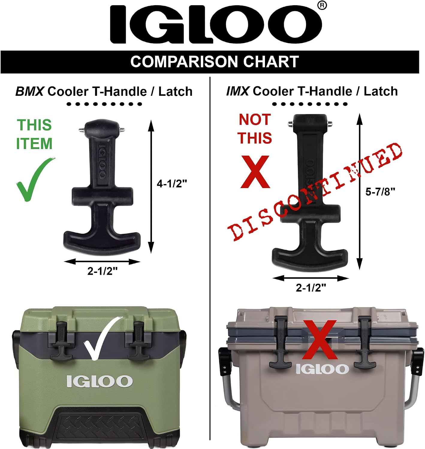 Igloo T-Handle Latch for BMX and Overland 25-72 Qt Coolers (Incompatible with IMX Cooler)