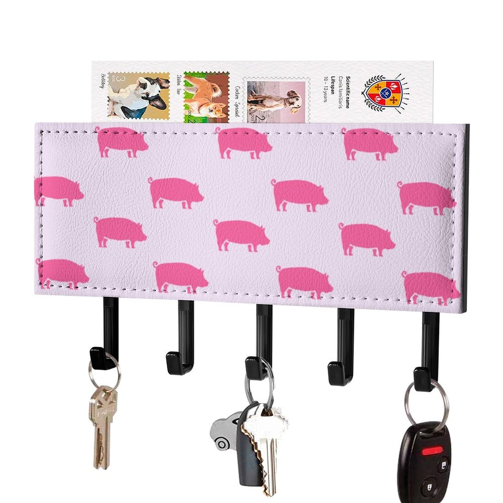 NCLQVJXZKHW Funny Pigs Key Holder with 5 Hooks Key Hooks Wall Mounted Key Racks Key Hanger Organiser Shelf