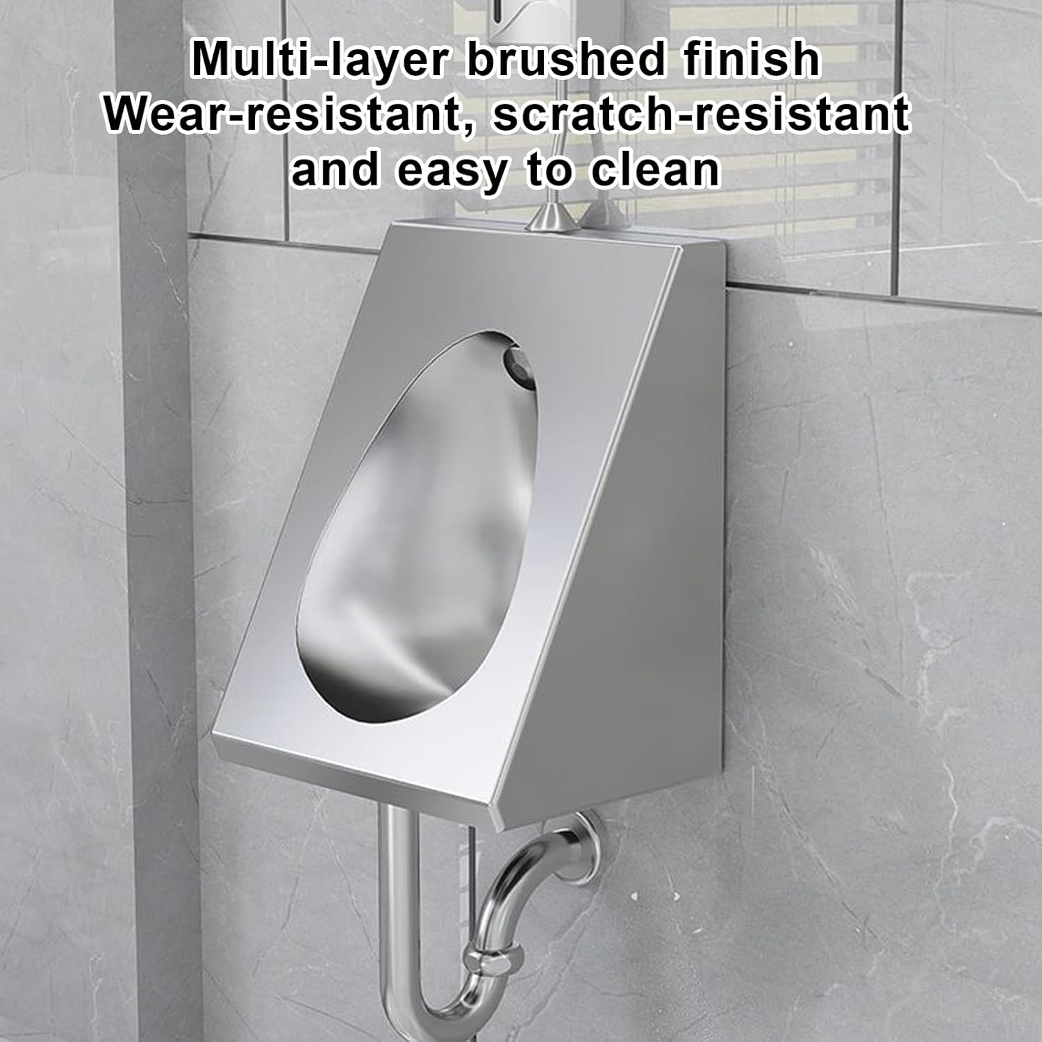 304 Stainless Steel Urinal, Wall-Mounted Men's Bathroom Urinal with Flush Valve, Manual Flush, Anti-Splash Design, for KTV Prison Bar Bathroom Hotel Shop Garage