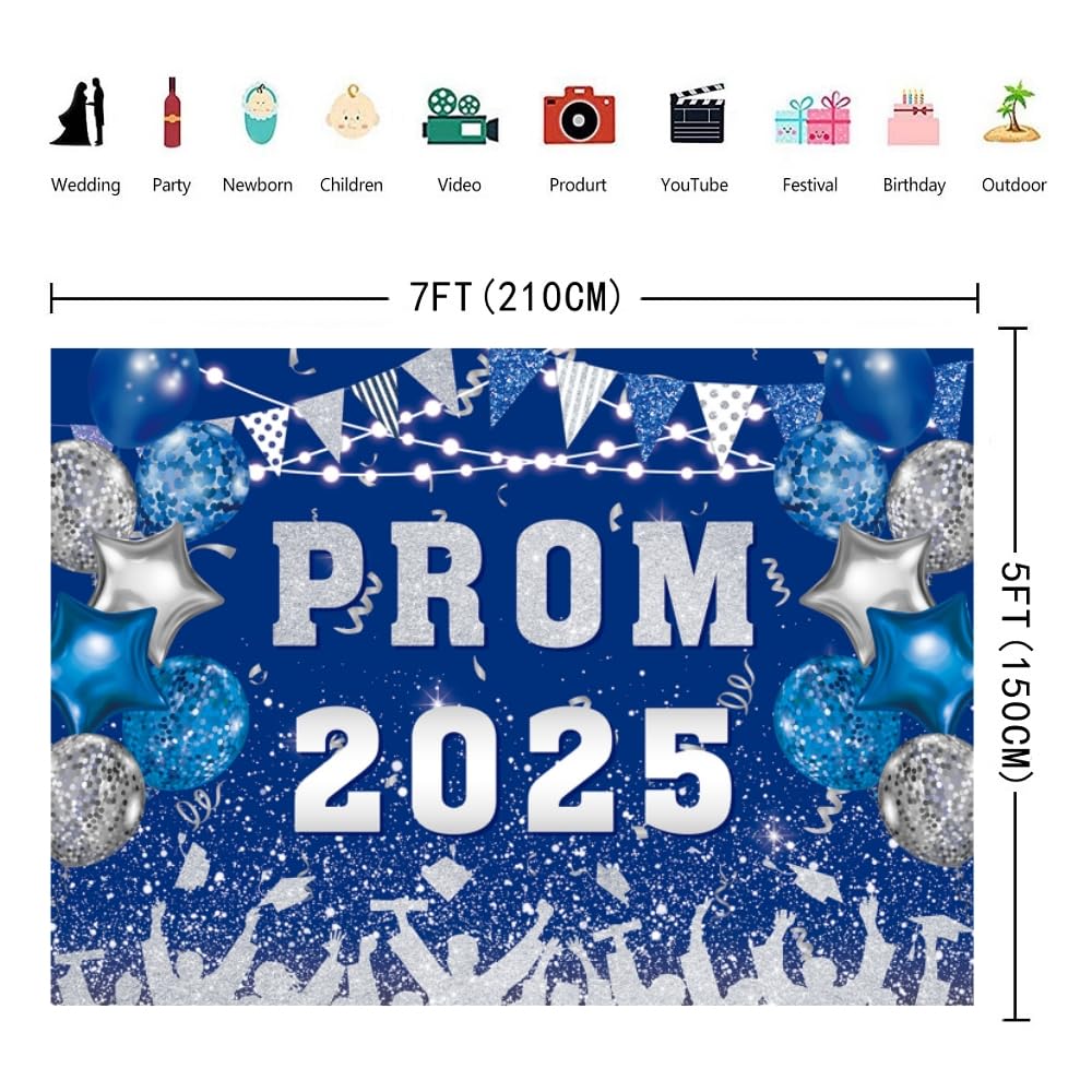 INRUI Blau-Silber Ballnacht Fotohintergrund 2024 – 2,7x1,5 M Glitzer-Banner Mit Luftballons Für Abschlussfeiern & Partys