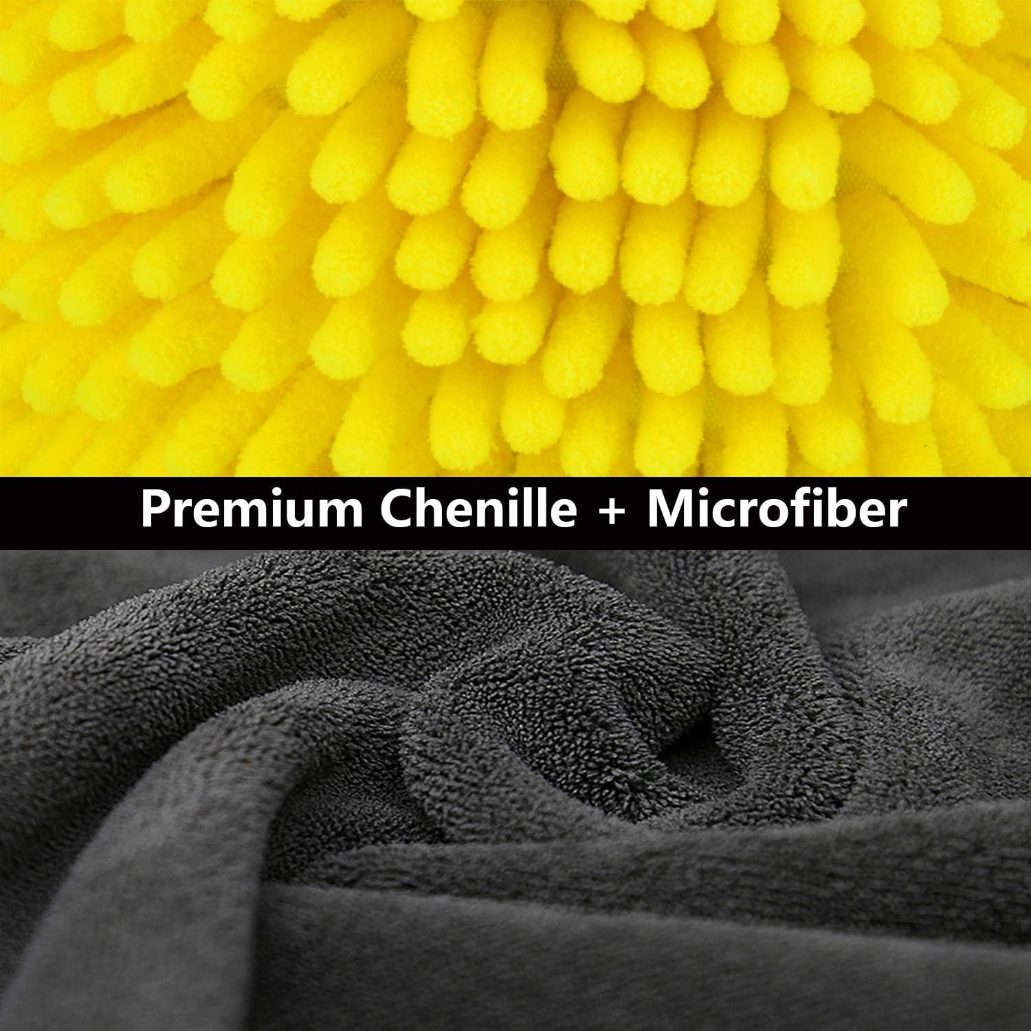 Car Wash Mitt 2 Pack, 12" x 9" inch Extra Large Size Clean Tools Kits- Premium Chenille Microfiber Cleaning Mitts- Washing Glove with Lint Free & Scratch Free ( Green + Yellow )