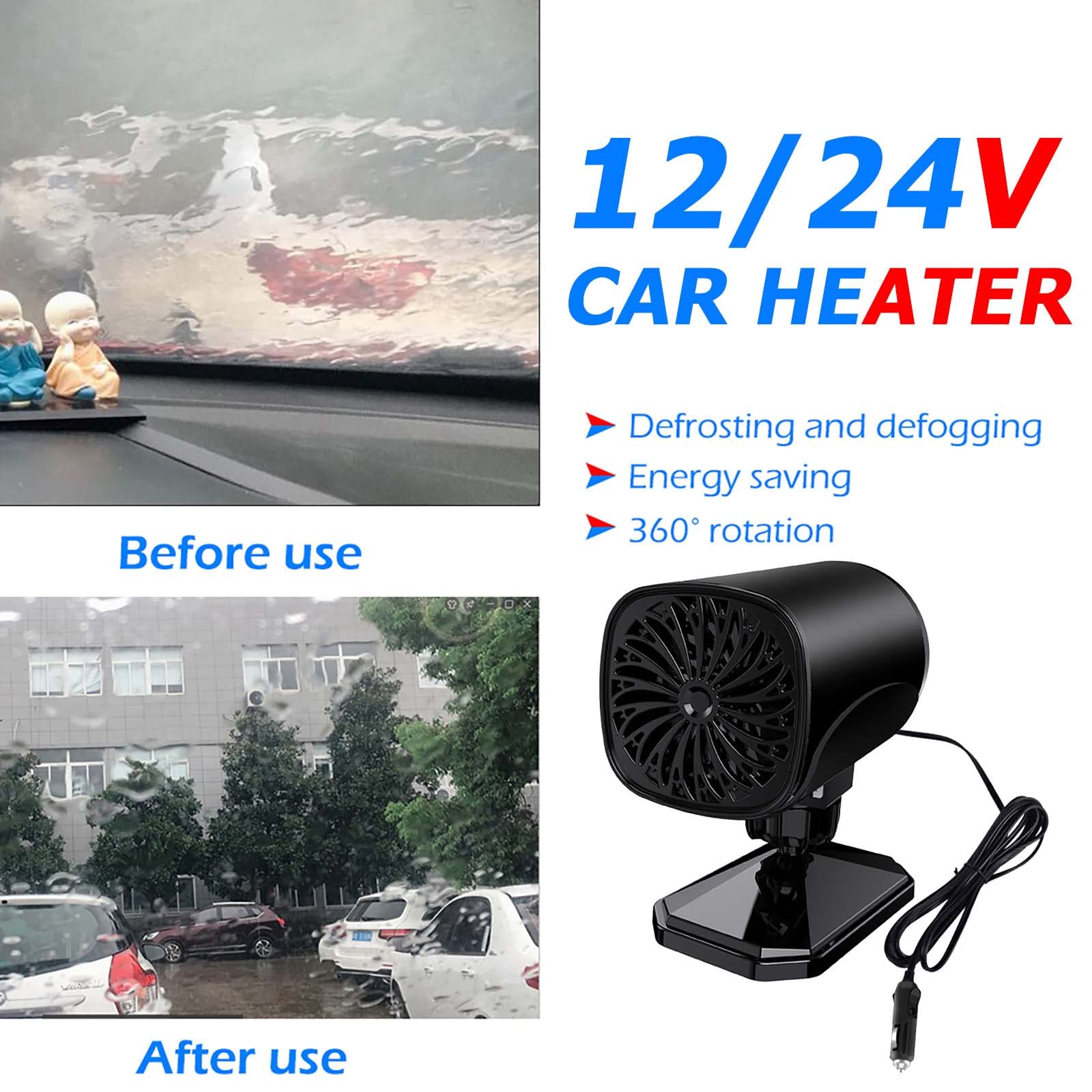 Auto-Heizlüfter, Multifunktional, 120 W, Windschutzscheiben-Defroster, 360-Grad-Drehung, Heizlüfter Für Selbstfahrende Reisen, Schwarz