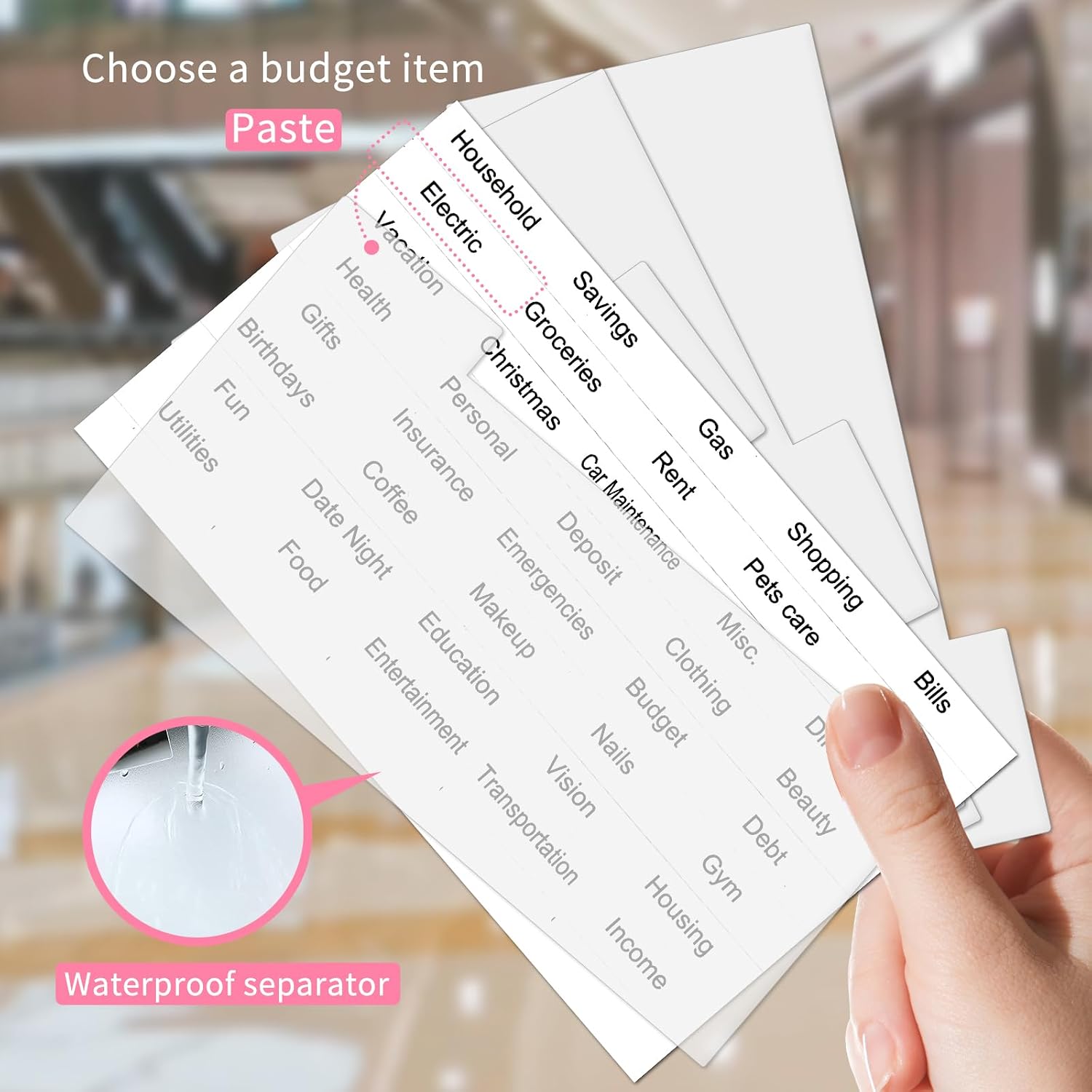 Cash Envelope Wallet for Budgeting, PU Leather Cute Cash Pouch with 4 Cash Dividers & 1 Category Stickers, Reusable Money Holder for Men and Women, Pink Bow image 3
