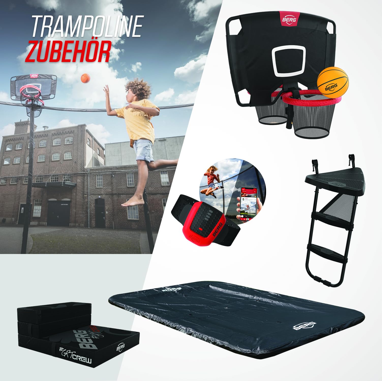BERG Ultim Elite Regular 500 Grau Gartentrampolin Sicherheitsnetz | Rechteckiges Trampolin 500x300 | Premium Gartentrampolin Outdoor | AirFlow Pro Sprungmatte | TwinSpring Federn