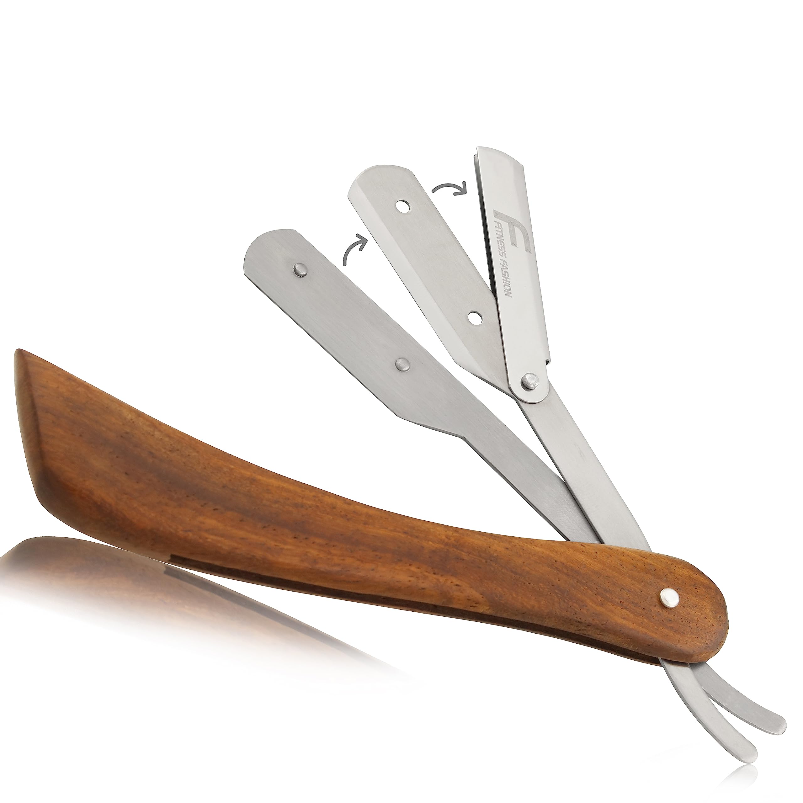 Cut Throat Razor Kit with Wooden Handle – Stainless Steel Barber Shaving Razor for Moustache & Beard Shaper - Pouch Included