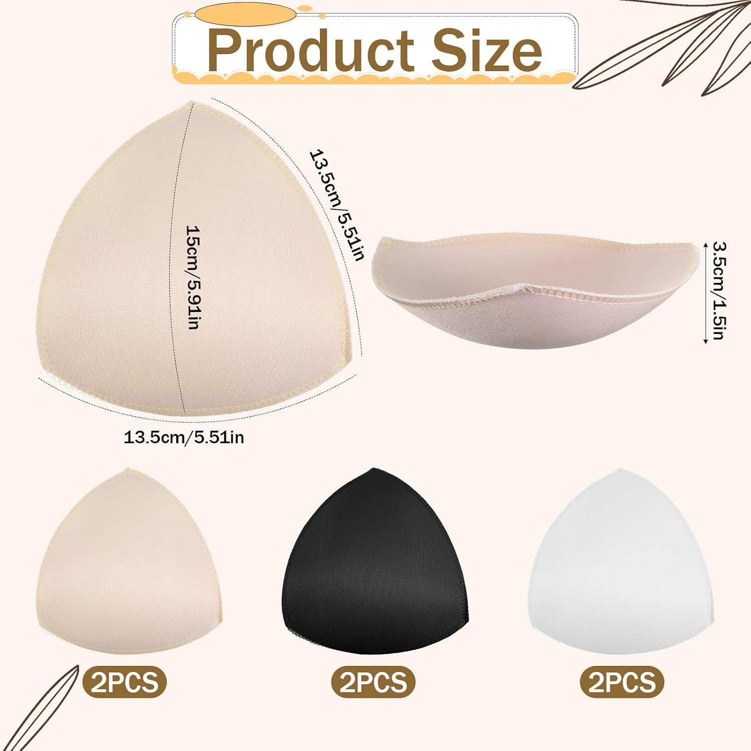 3 Pairs Sports Bra Pads Inserts Triangle Removable Bras Cups Inserts Enhancers for Women Sports Bras Cup Swimwear Bikini Push Up